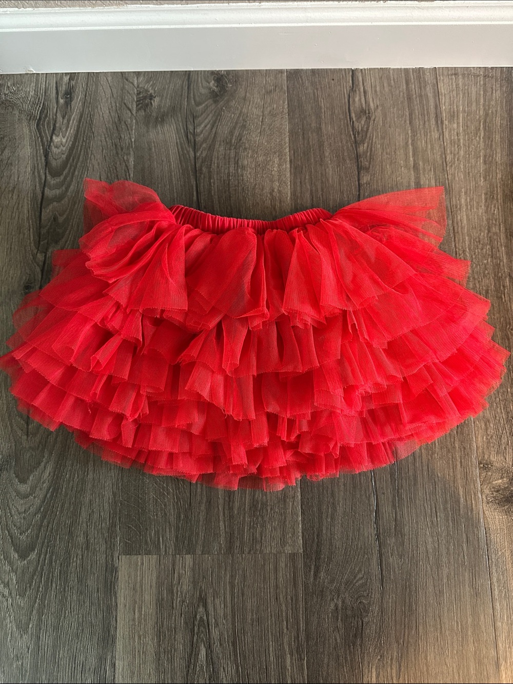 Red Layered Tulle Ruffle Skirt